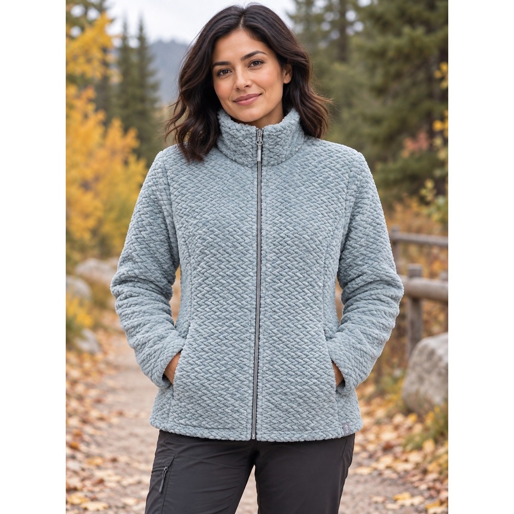 Free Country Womens Large Gray Chevron Butter Pile Full Zip Jacket Large Cozy